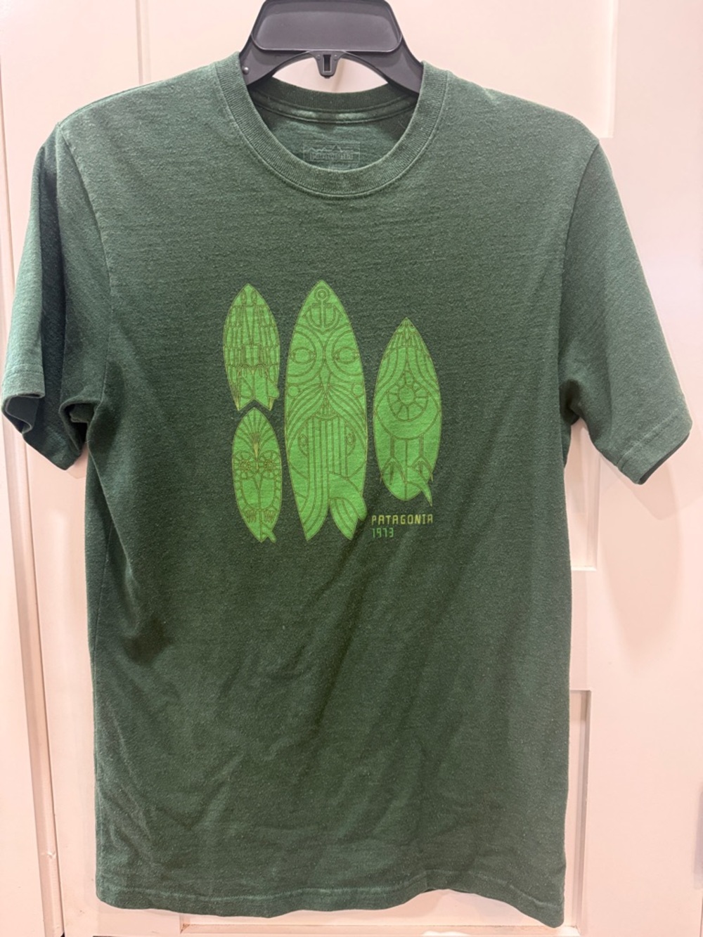 Patagonia Green Short-Sleeve Tee with Lime Surfboard Graphic